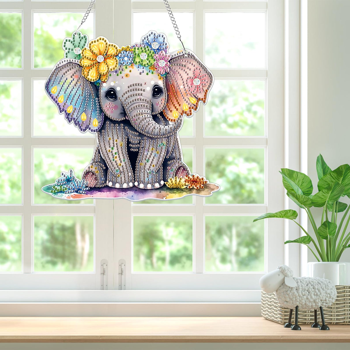 Bowetile Elephant Diamond Art Hanging Kits for Adults Kids, 5D Special Shape Diamond Painting Pendant Kits, Animal Gem Art Suncatchers Painting Ornament for Home Garden Wall Decor Bowetile