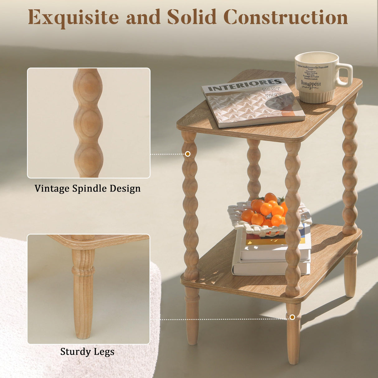 Fultyle Small End Table, Couch Side Table with 2-Tier Storage Shelf, Wood Coffee Table for Bedroom, Living Room, Small Spaces(Rustic Walnut) Fultyle