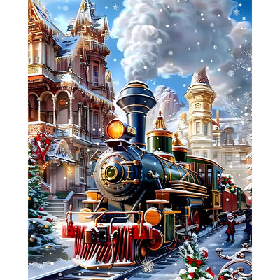 EMIEAUFG Christmas Diamond Art Kits for Adults, Christmas Train Diamond Paiting Kit for Beginners, 5D DIY Round Full Drill Craft Diamond Dot Gem Art, Home Wall Decor 12" x 16"