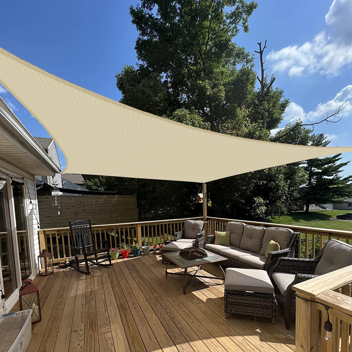 E&K Sunrise 14' x 18' Sun Shade Sail Rectangle Canopy Shade Cover UV Block for Patio Backyard Garden Outdoor (Beige) E&K