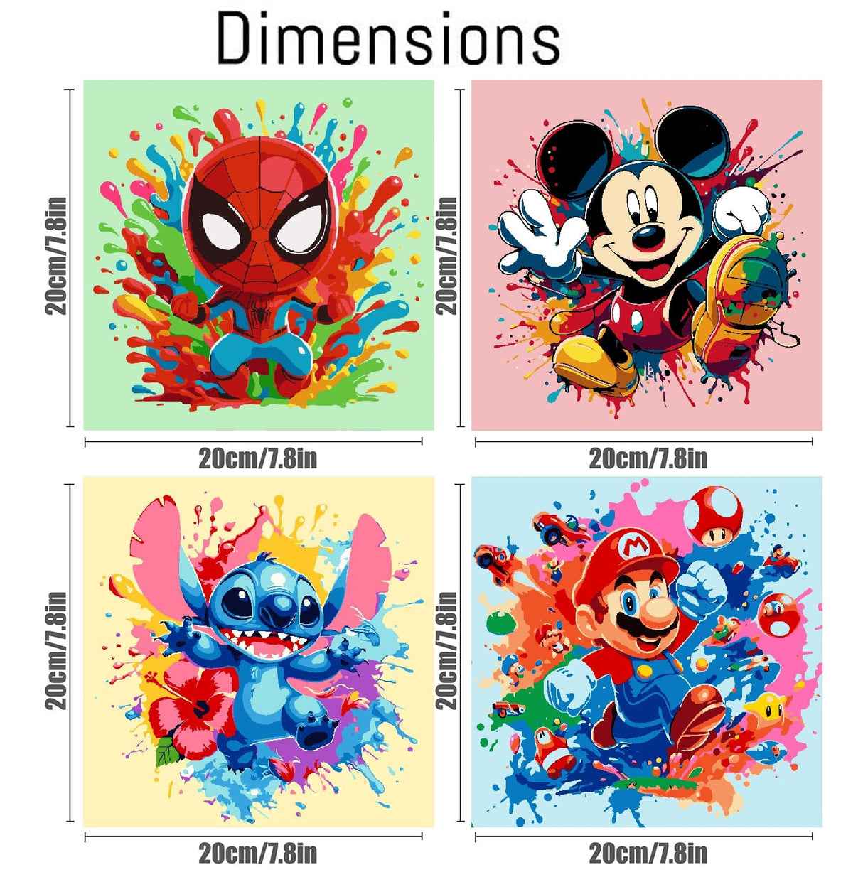 4 Packs Cartoon Paint by Numbers Kits for Kids Framed,Paint by Numbers for Kids Ages 8-12 with Framed Canvas,DIY Easy Painting Kits with Wooden Easel for Home Wall Decor 8X8 Inch Fuinkqe