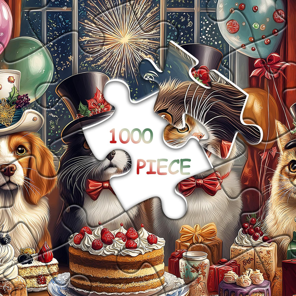 Dog Puzzles for Adults 1000 Pieces, Cat Jigsaw Puzzle Birthday Cake Puzzle Christmas, Funny Animal Puppy Kittens Puzzle, Holiday Jigsaw Puzzle PICKFORU