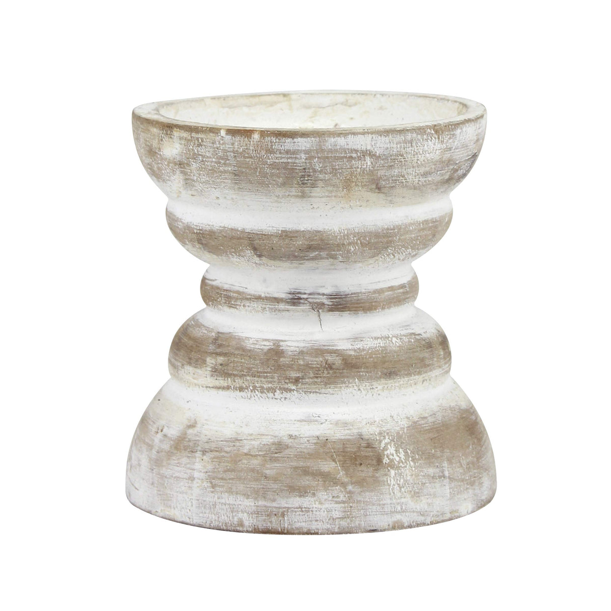 Stonebriar Antique White Wooden Pillar Candle Holder, Vintage Seaside Pillar Stand for Dining Table Centerpiece, Coffee Table, Mantel, Or Any Table Top, Small Stonebriar