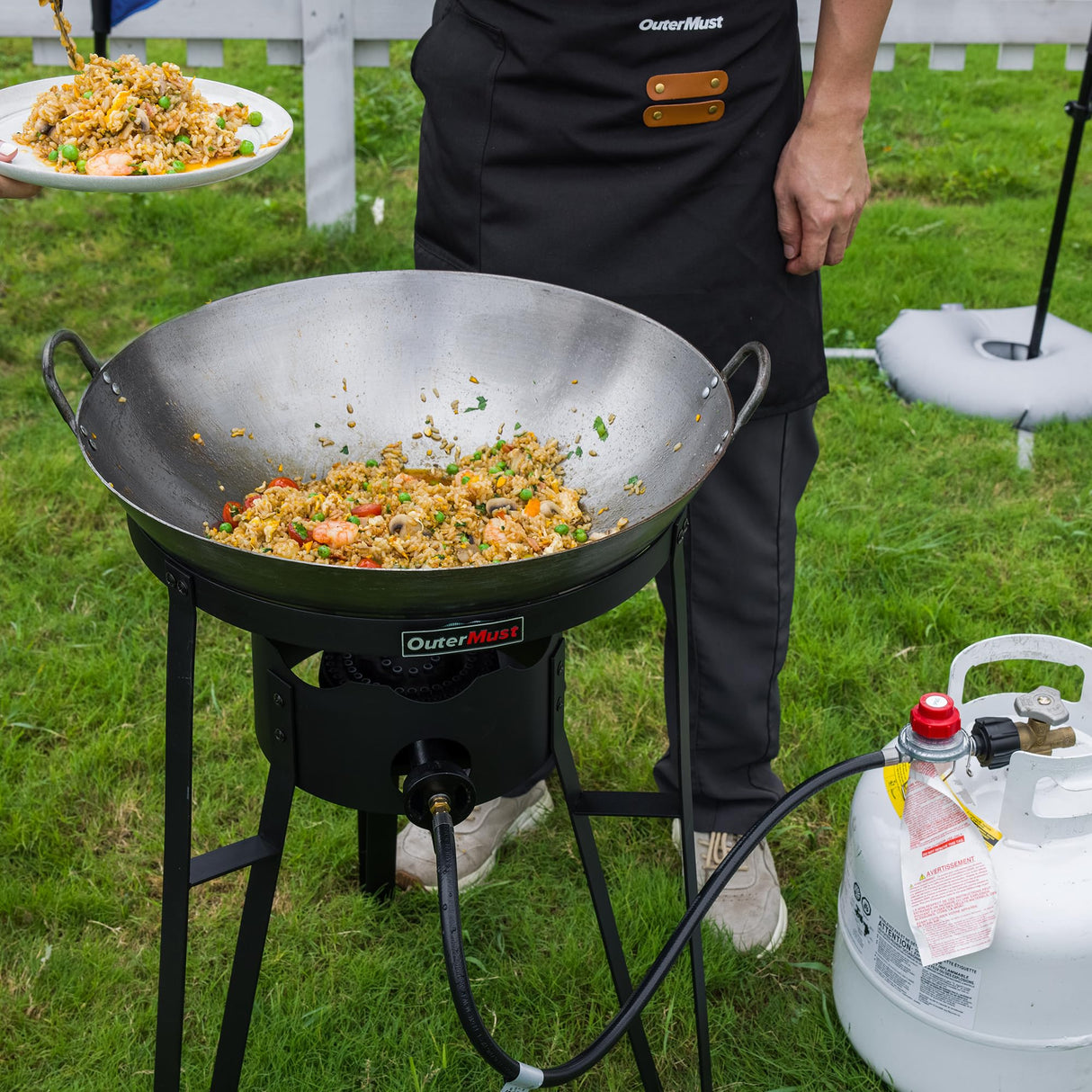 OuterMust Outdoor Cooker With Wok Gas Wok with Iron Wok and Burner 54000 BTU for Outdoor Cooking OuterMust