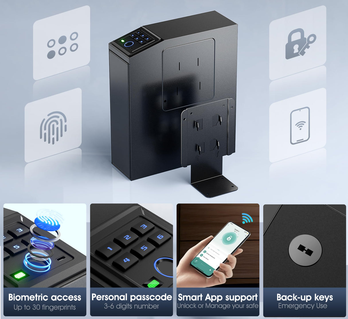 Gun safe, Biometric Slider safe for handgun, 4 Ways Unlock with Fingerprint, Key Access, PIN Code, Mounted Nightstand Pistol Safe and Gun Lock Box for Car, Truck, Desk, Bedside, Wall ORARAER