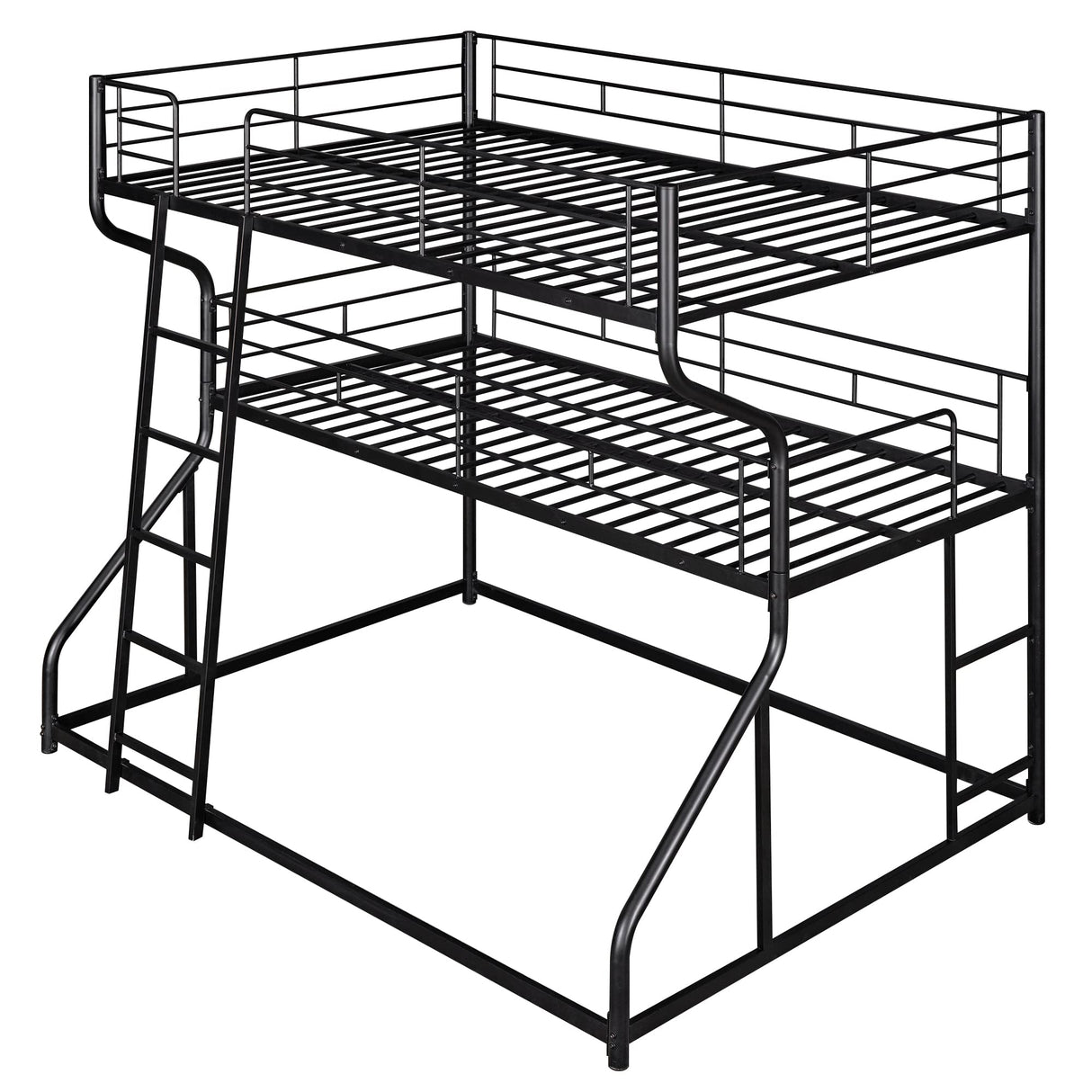 Brisca Full XL Over Twin XL Over Queen Size Triple Bunk Bed with Long and Short Ladder,Metal Bed Frame W/Safety Guardrail,for Apartment,Bedroom,Guest Room,Black Brisca