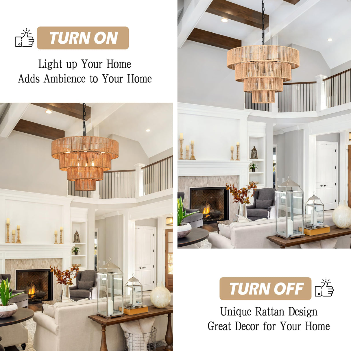 AyshwillDec 6-Light 24" Woven Boho Chandelier for Bedroom Rattan Light Fixture Wicker Pendant Light Large Rattan Pendant Light with 4-Tier Woven Shade Drum Light Fixture for Living Room Entryway AyshwillDec