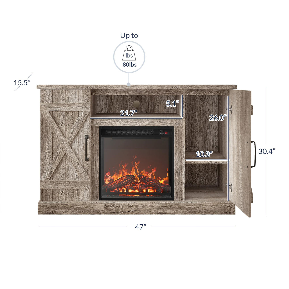 BELLEZE 47" TV Stand with 18" Electric Fireplace Heater & Media Entertainment Center Console Table for TV up to 50" with Open Storage Shelves & Cabinets - Veropeso (Ashland Pine) BELLEZE