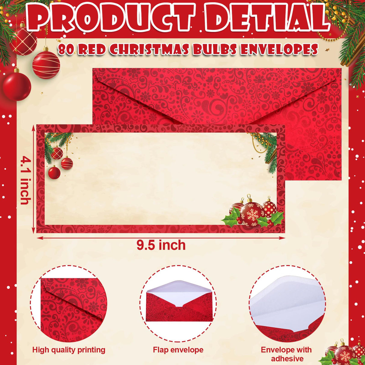 Weekgrat 80 Sets Christmas Stationery Paper with Envelopes 8.5 x 11 Inch Christmas Holiday Paper Envelopes for Holiday Events Notes Invitation Office Weekgrat