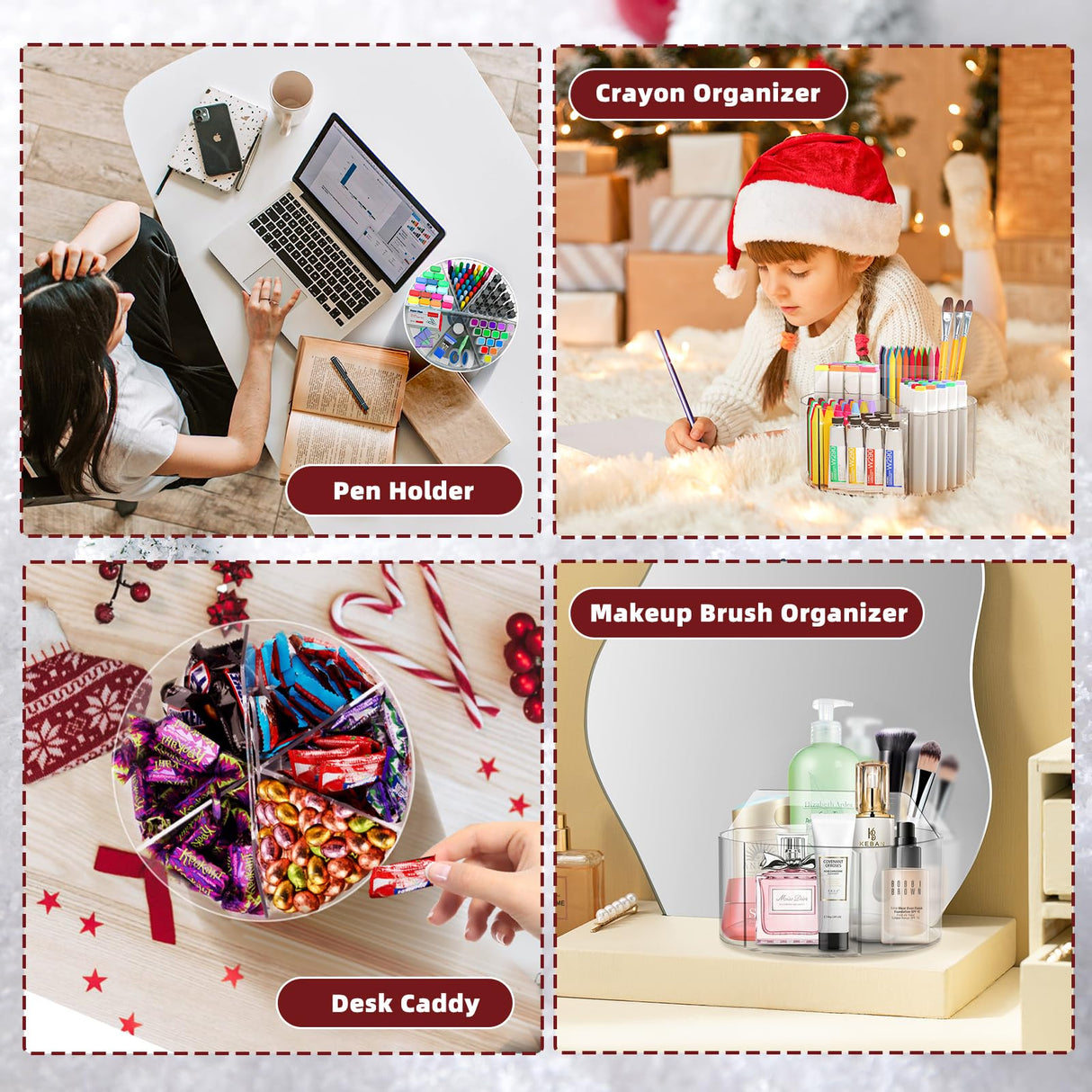 Absonic Acrylic Pen Holder Pencil Organizer, 360-Degree Rotating Pencil Holder, Crayon Organizers for Kids Marker Organizer Caddy Art Supply Kids Desk Organizers for Office Home School Absonic