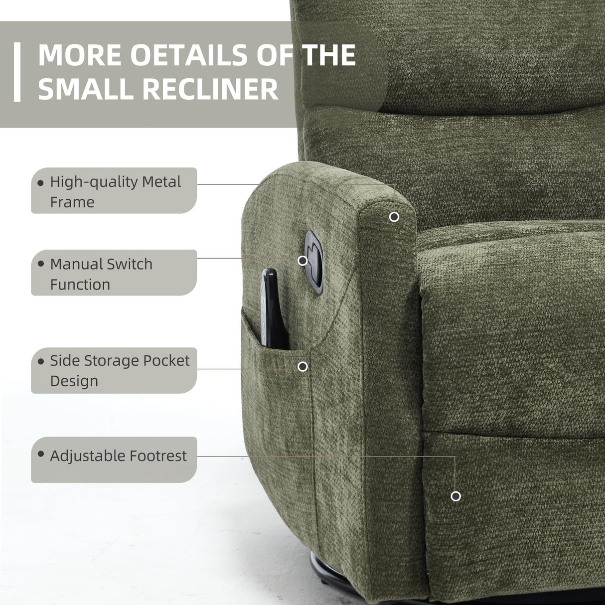 PELUMY Manual Recliner Chair with Heat & Vibration Massage, 360° Swivel Rocker Recliner with 155° Recline and Lumbar Heat, Compact Recliner for Living Room & Small Spaces (Chenille, Green) PELUMY