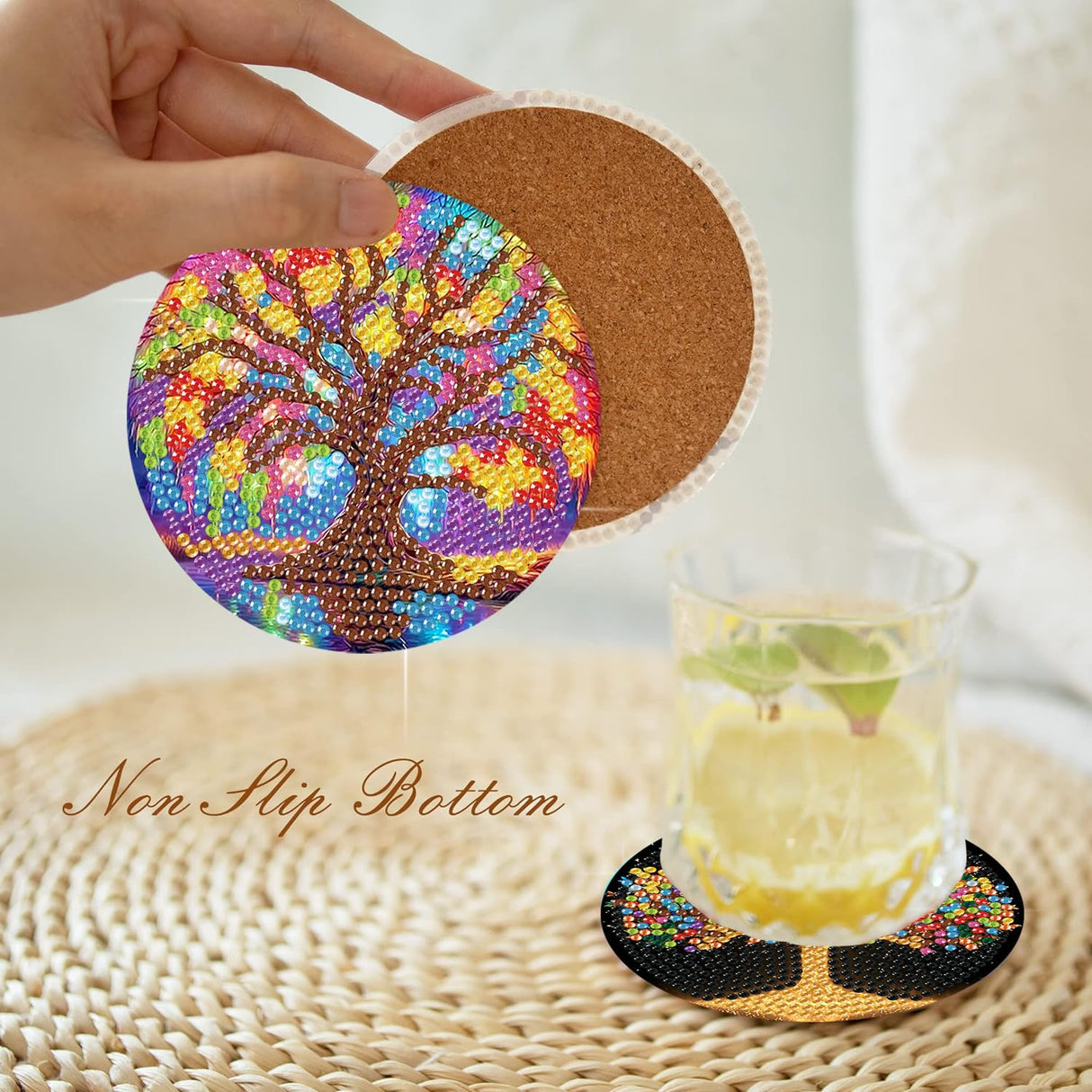 igoodom 8 Pcs Tree of Life Diamond Art Coasters Kit with Holder, DIY Tree Diamond Painting Coasters for Beginners Adults, Non Slip Diamond Art Kits Craft Supplies 4x4inch igoodom
