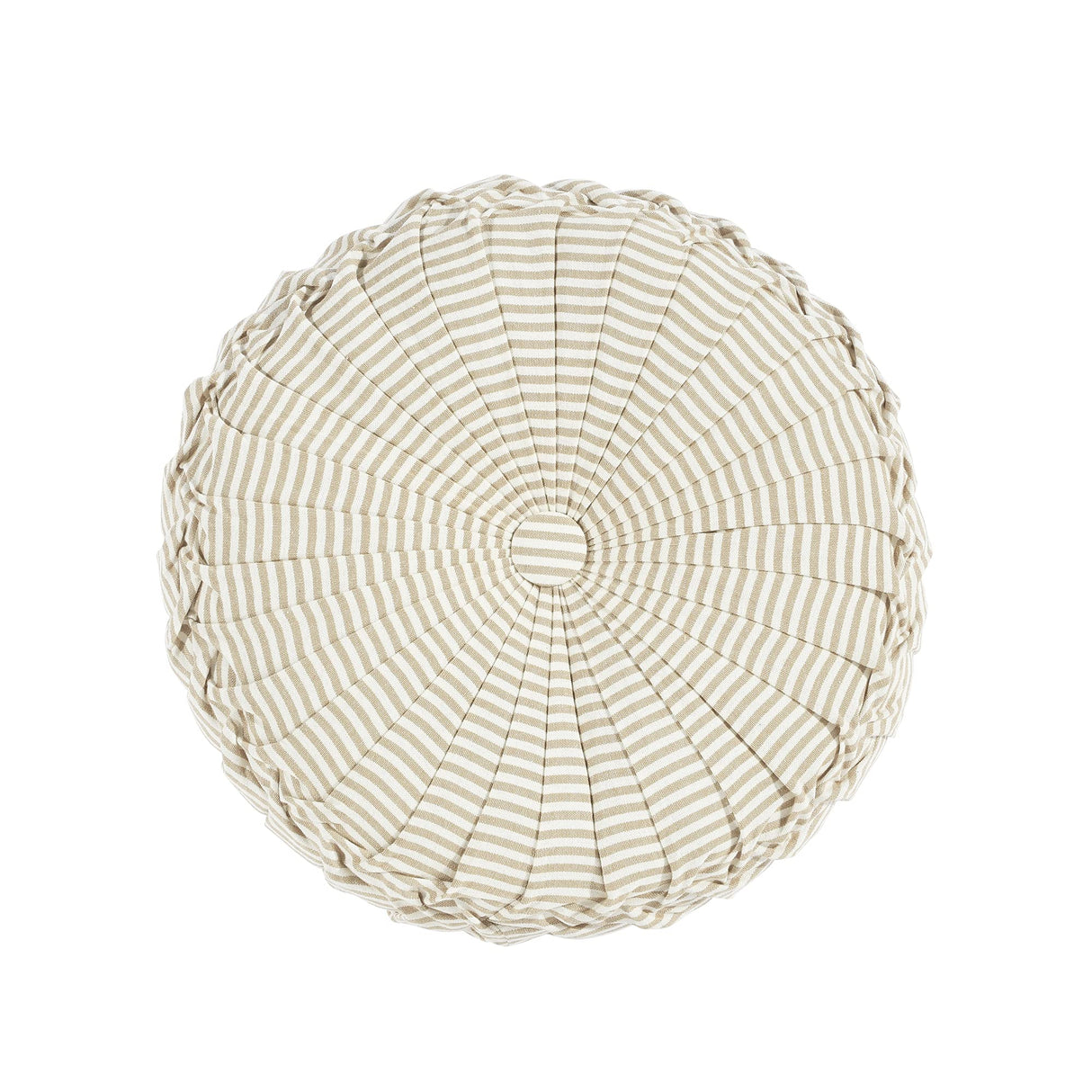 Lush Decor Farmhouse Ticking Stripe Yarn Dyed Pleated Decorative Throw Pillow, 14" Round, Neutral - Round Pillow - Throw Pillows For Bed, Couch, Or Chair Lush Decor