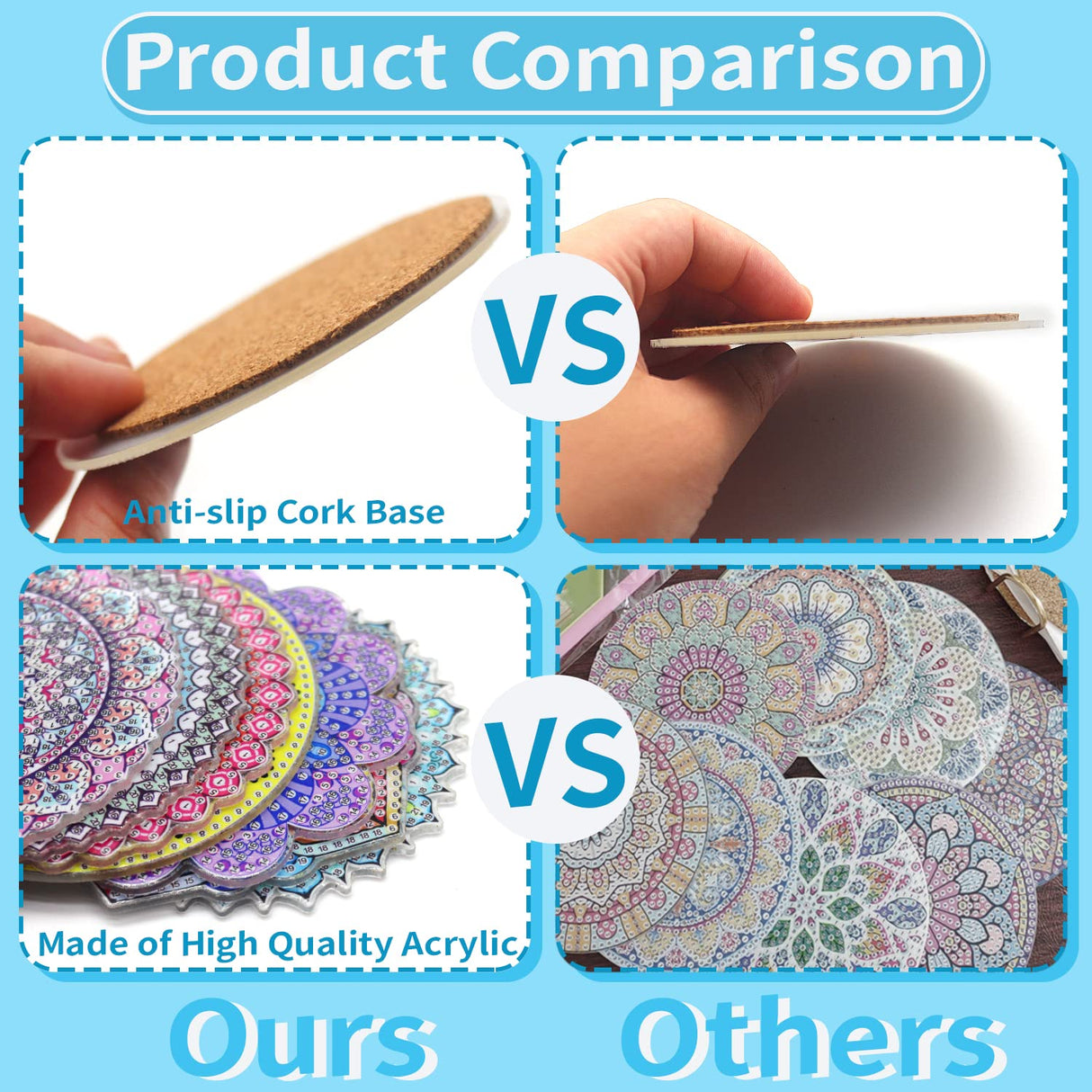 Benvo 8 Pcs Diamond Painting Coasters Kit Mandala Cup Coasters DIY Diamond Art Kits with Diamond Painting Pens, Holders, Cork Base for Beginners Adults and Kids Art Craft Supplies Gift (Mandala B) Benvo