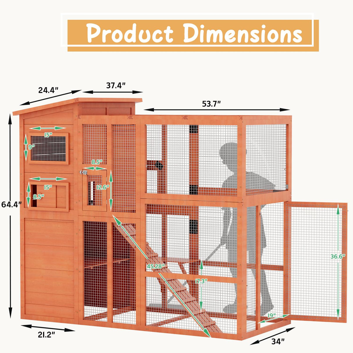 Large Catio Outdoor Cat Enclosure with Weatherproof Roof, 4 Tiers Catios for Cats Patio Outdoor Indoor, Spacious Cat Cage with Resting Rooms, Platforms for Multiple Pet, Kittens & Feral JFHID