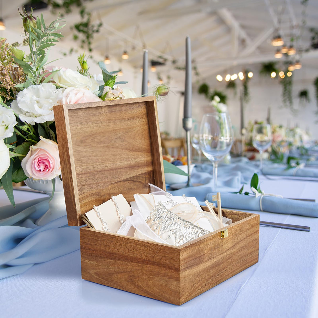 DRASTAR Keepsake Box, Wooden Box with Hinged Lid, Large Memory Box, Acacia Wooden Storage Box, Decorative Wooden Box with Lids, Treasure Box for Crafts, Photo Storage Box DRASTAR