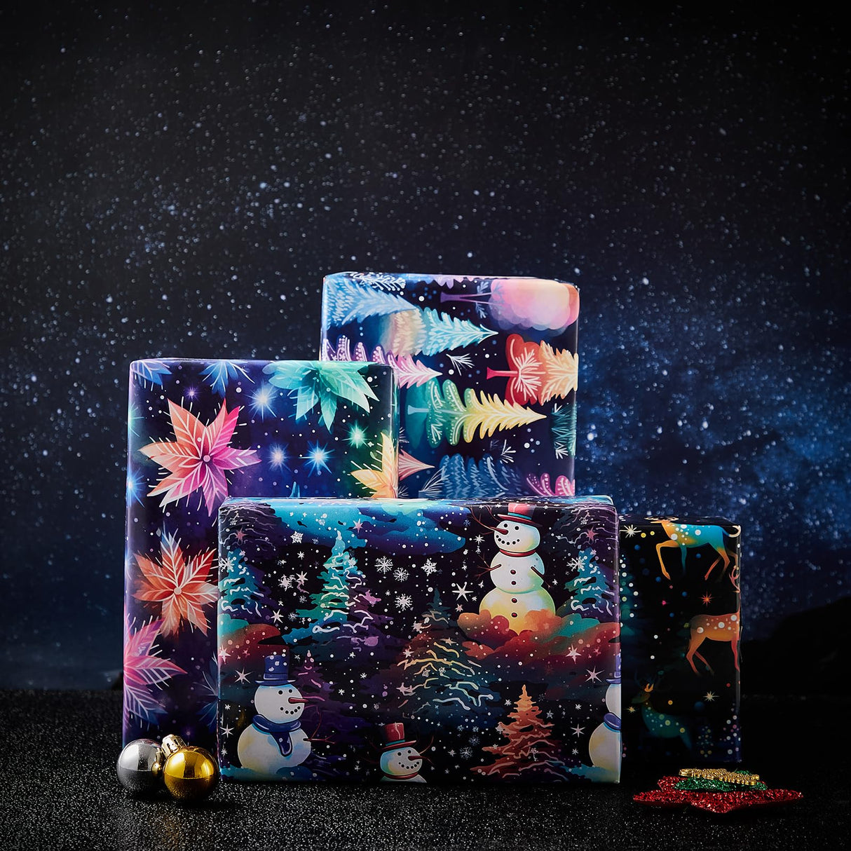 Vnaaem Christmas Wrapping paper for Boys Girls Kids - Rainbow Xmas Gift Wrap with Snowflakes Tree Snowman Reindeer Design for Christmas Holiday - 20 X 28Inches Per Sheet(8 Pack) Vnaaem