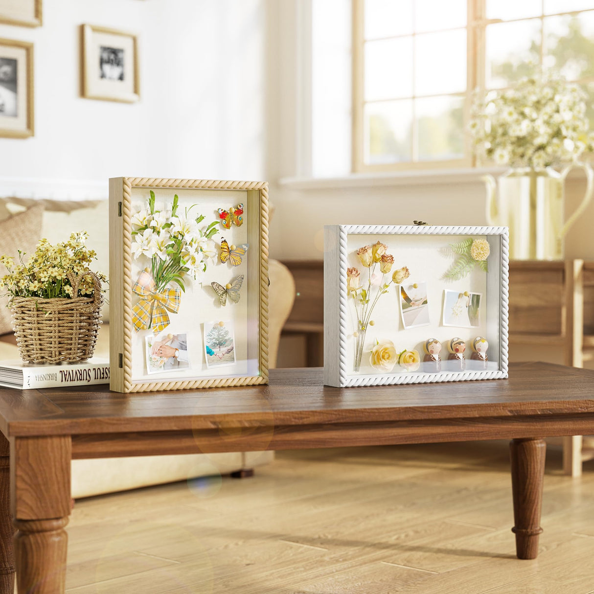 Alsonerbay Shadow Box Frame 11 x 14, Wood Shadow Box Display Case with Linen Back and Twist Shape Door, Pet Memorial Shadow Box for Memorabilia Picture Medals Bouquet (White, 11x14) Alsonerbay