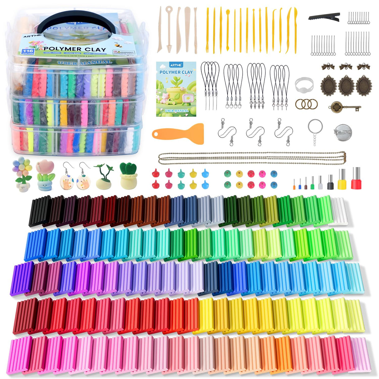 Artme Polymer Clay, 116 Colors Oven Bake Modeling Clay Starter Kits for Kids, Creative Polymer Clay Kit with Sculpting Tools and Jewelry Accessories, Non-Toxic, Ideal DIY Gifts for Adults and Teens ARTME