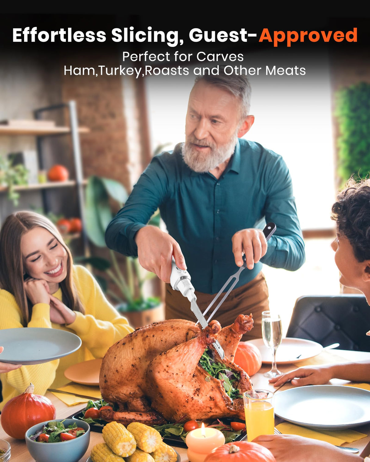 LAUDLIFE Electric Knife, Cordless Cutting Knife, Ergonomic Design with Comfortable Contoured Grip Rechargeable Easy-Slice Electric Carving Blade for Meat Slicing, Bread, Fillet, Turkey, White LAUDLIFE