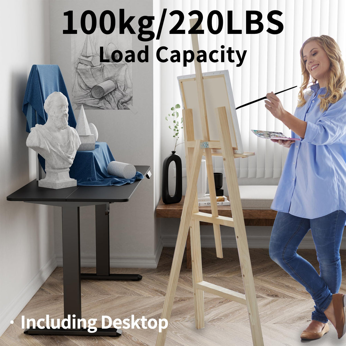 TIQLAB Standing Desk, 47 x 24 inch, Electric Height Adjustable, Black Frame/Black Top, 20001 TIQLAB