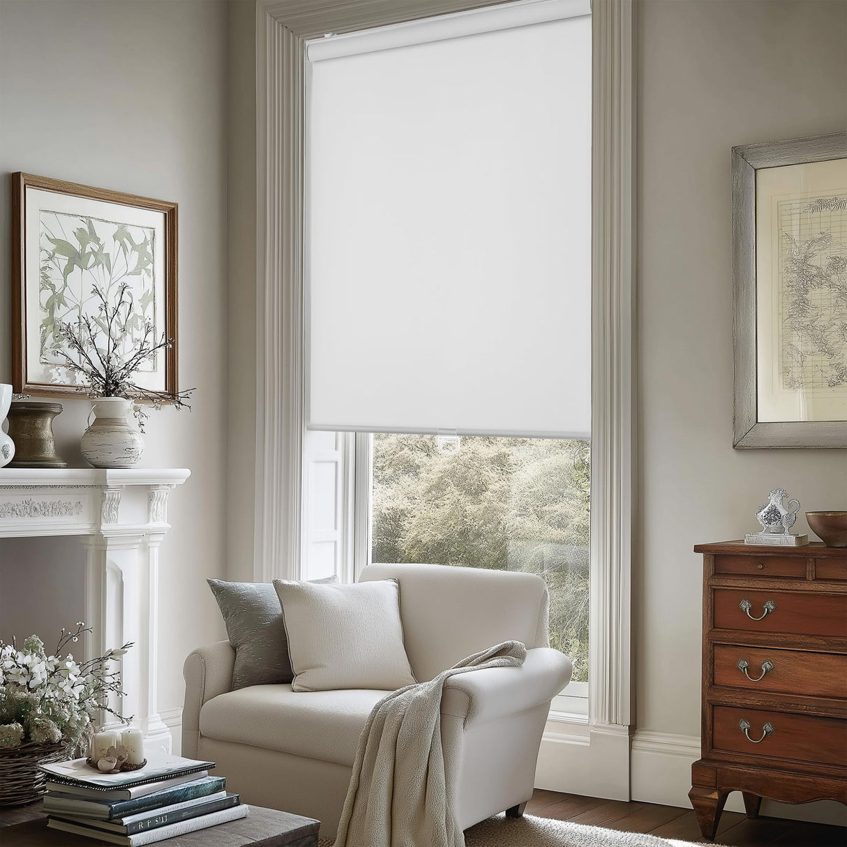 ChrisDowa Cordless Free-Stop 100% Blackout Blinds for Windows, Roller Windows Shades with Thermal Insulated, UV Protection Fabric for Living Room, Office and Home. Easy to Install.White,34" W X 72" H ChrisDowa