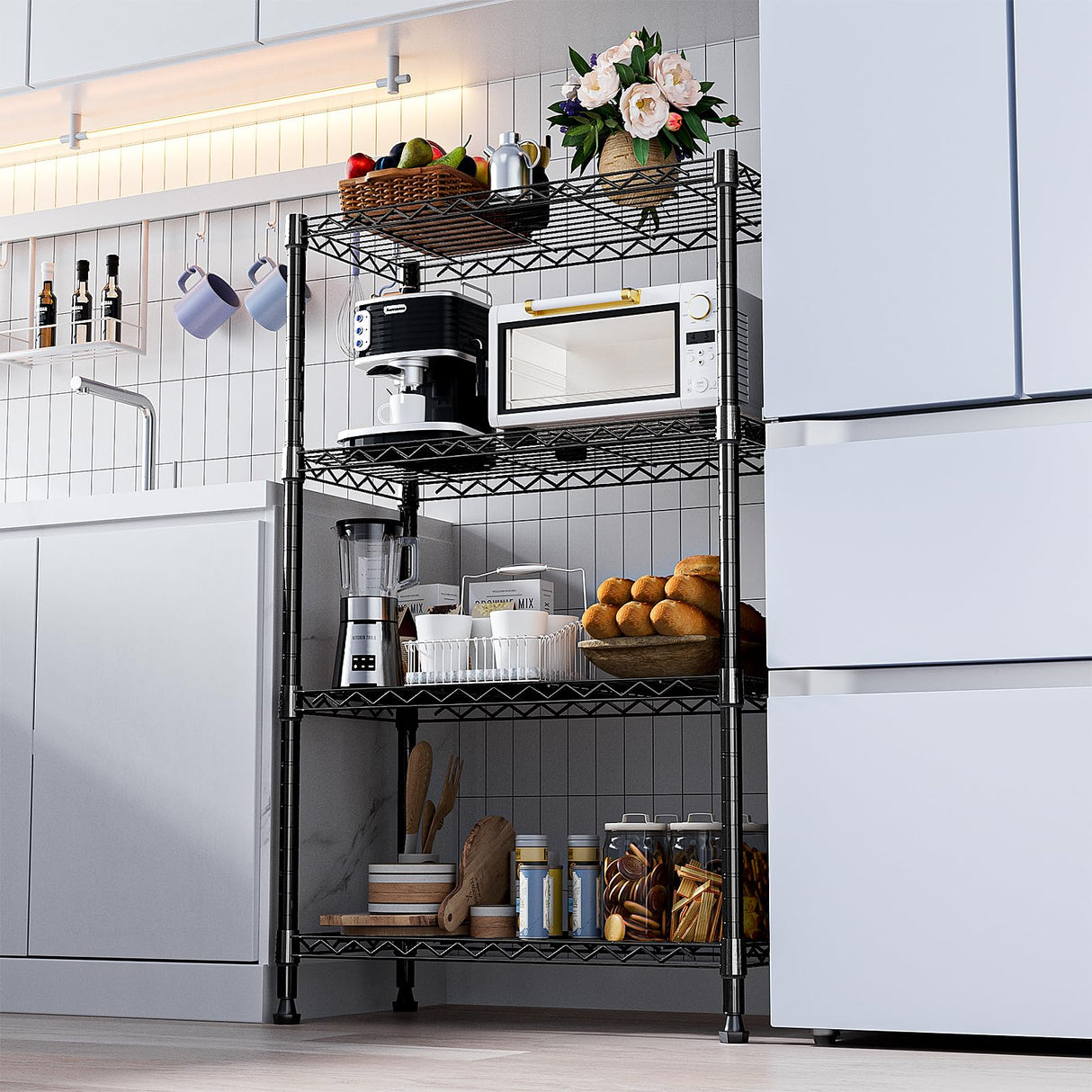 M MZG 1000 lbs Storage Shelving Steel Heavy Duty 4-Tier Utility Shelving Unit Steel Organizer Wire Rack for Home,Kitchen,Office,Black (13.7" D x 23.6" W x 53.4" H) M MZG