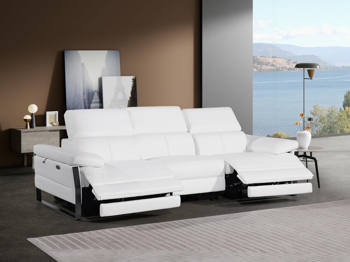 BlackJack Furniture Antonio Top Grain Italian Leather Power Recliner Sofa with 2 Reclining Seats & Large Power Headrests, Comfortable Lumbar Support, USB Chargers, Wall Hugger Design, White Blackjack Furniture