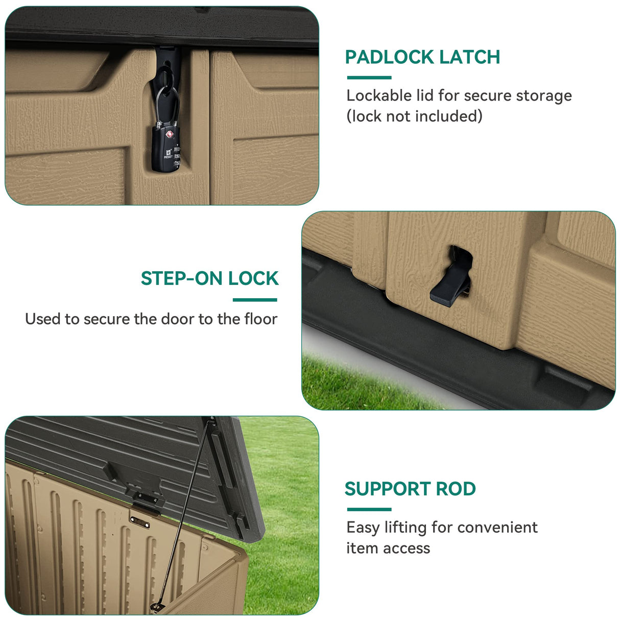 YITAHOME Outdoor Horizontal Storage Sheds w/o Shelf, 35 Cu Ft Lockable Resin Waterproof Shed, Ideal for Garden Tools, Easy to Assemble, Brown YITAHOME