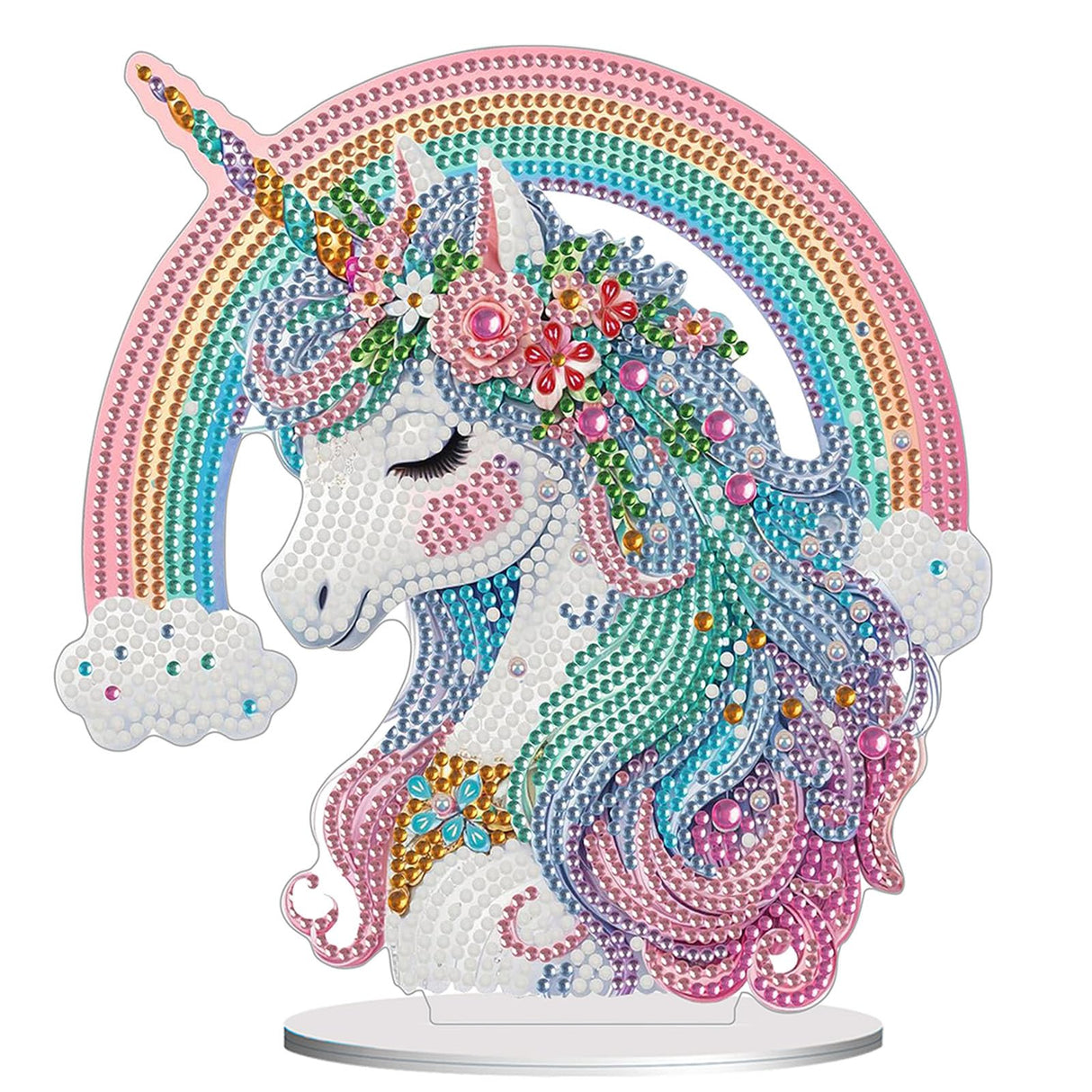 Diamond Painting Kits for Adults Beginners, 5D Full Drill Rainbow Pony Crystal Art Desktop Ornament, DIY Single Sided Home Office Desk Decor, Creative Craft Gift Set with Tools OFRKE