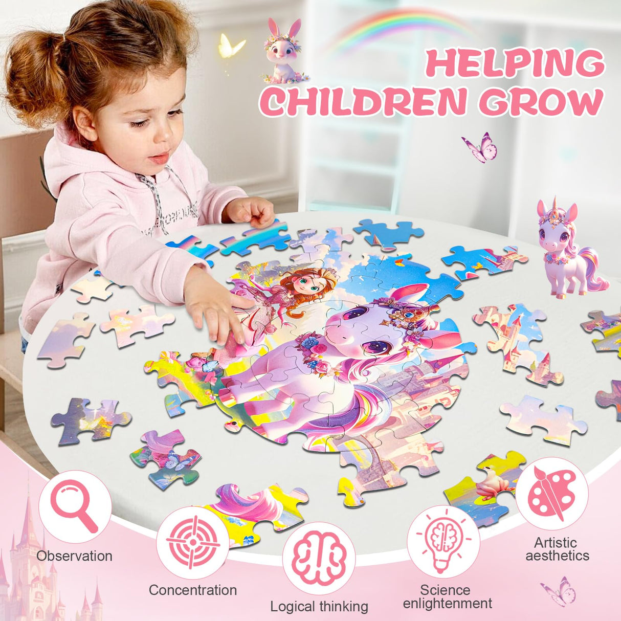 DIGOBAY Floor Puzzles for Kids Ages 4-6, 70 Pieces Large Round Unicorn Princess Floor Puzzle Unicorn Jigsaw Puzzle Toy for 3 4 5 6 Toddler Girls - Educational Christmas, Birthday Gift DIGOBAY