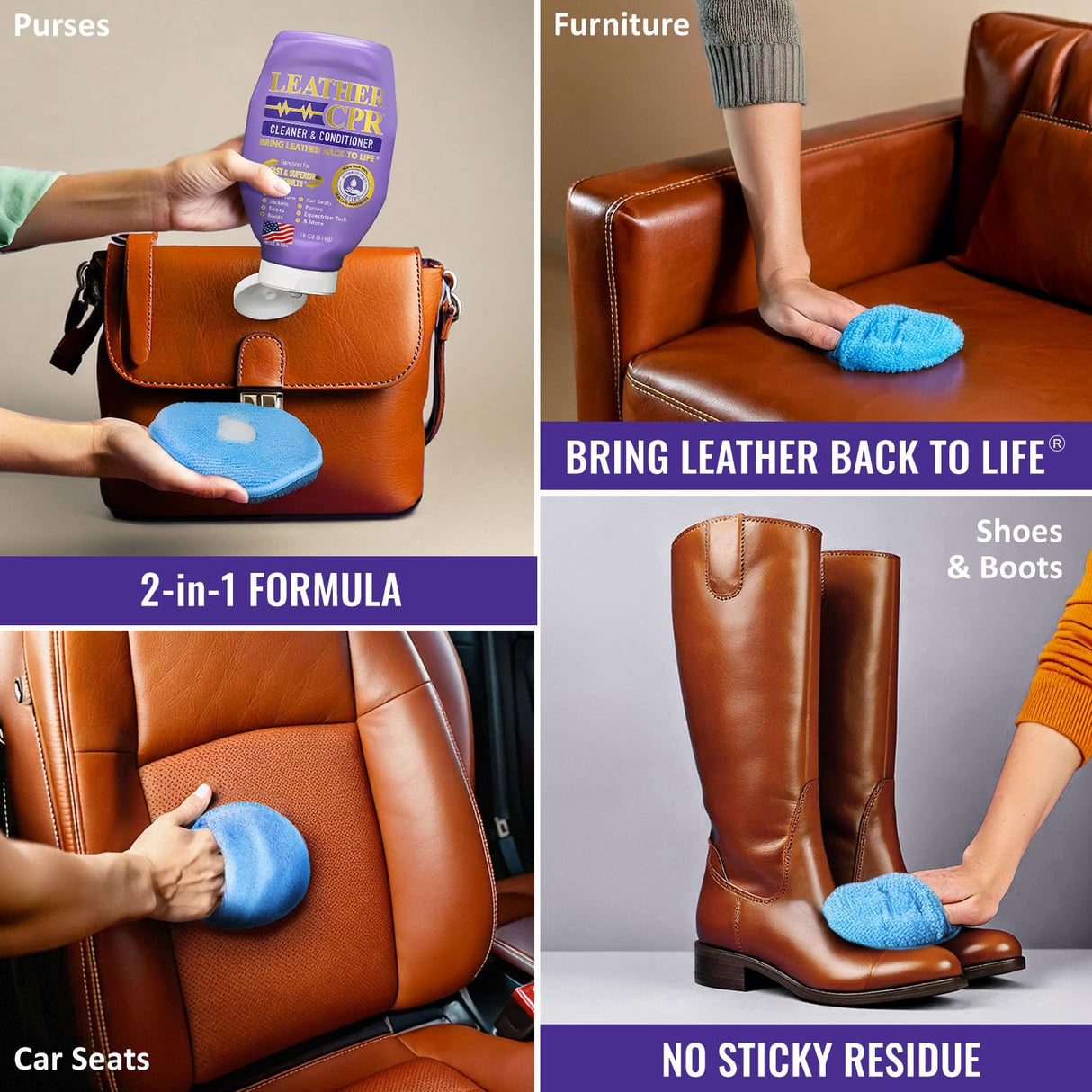 Leather CPR Cleaner and Conditioner - Made in USA, Leather Furniture Cleaner and Conditioner for Couch, Purses, Shoes, Jackets, Cars, Leather Restore -18oz Leather CPR