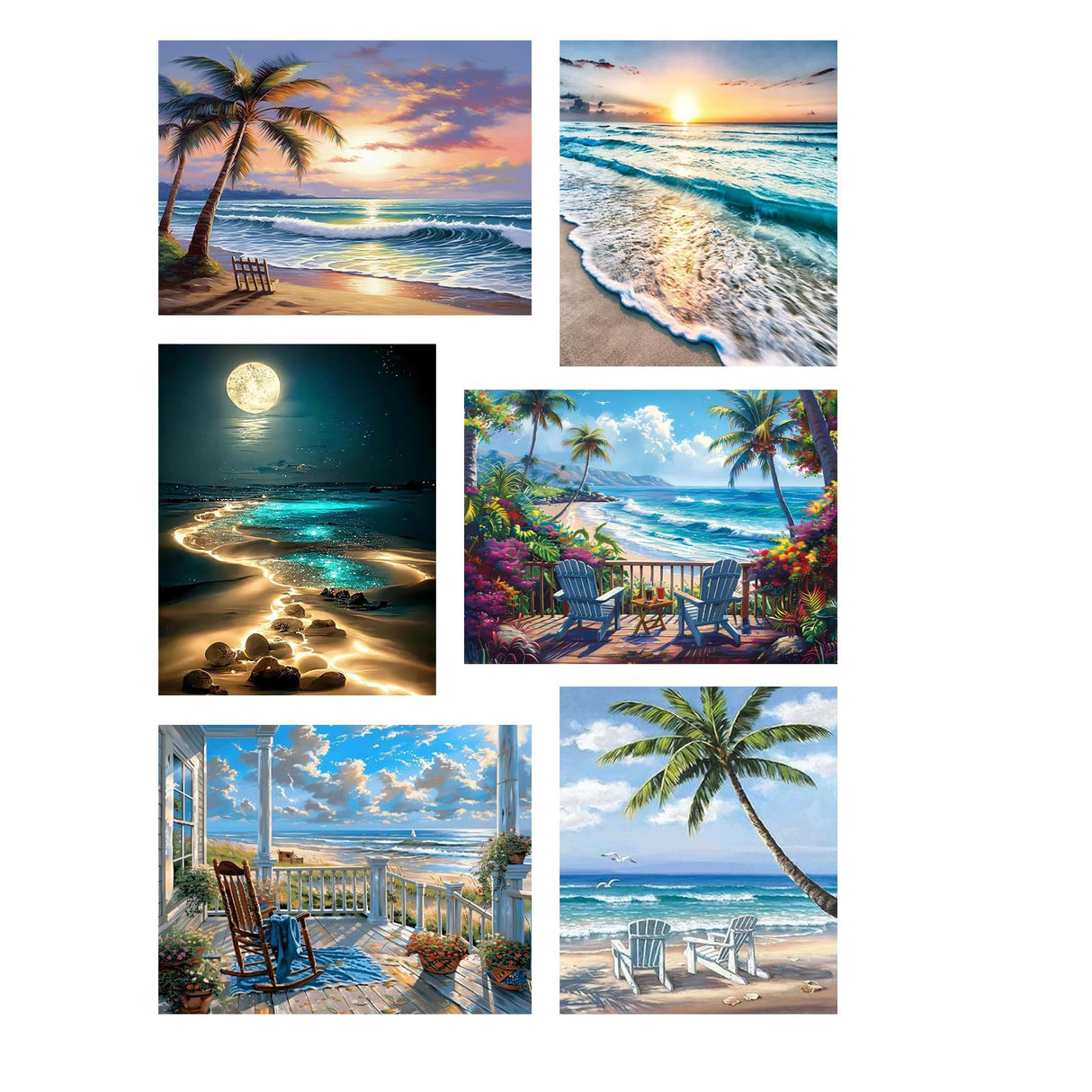 VIGEGU 6 Pack Beach Landscape Paint by Numbers Kit for Adults,Paint by Number DIY Adult Paint by Number Kits Acrylic Oil Painting for Wall Decor 9.5x12in VIGEGU
