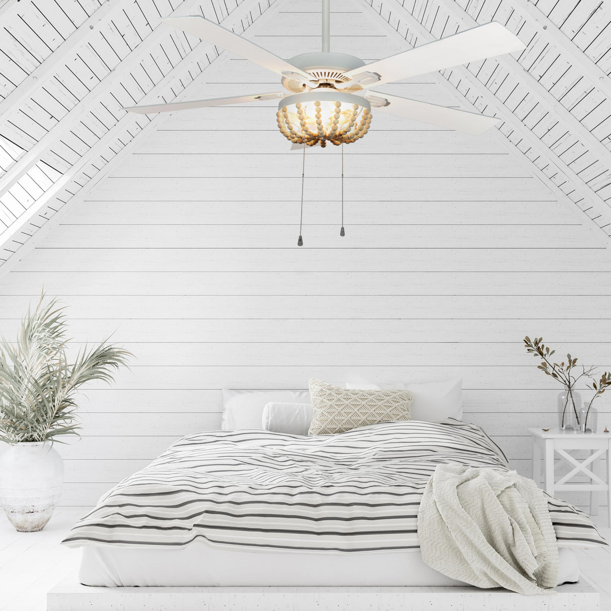 RIVER OF GOODS Coastal 52 Inch Wooden Bead LED Ceiling Fan, Cream RIVER OF GOODS
