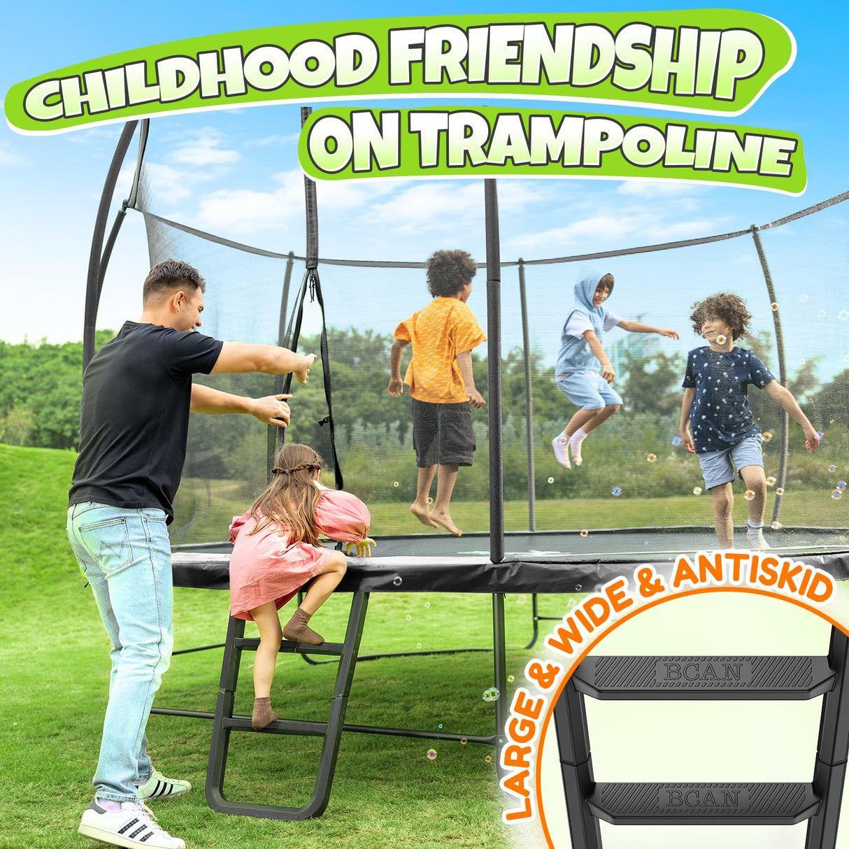 BCAN Trampoline 8FT 10FT 12FT 14FT 15FT 16FT Recreational Trampoline with Enclosure for Kids Adults, ASTM Approved, Outdoor Trampoline with Ladder for Kids BCAN