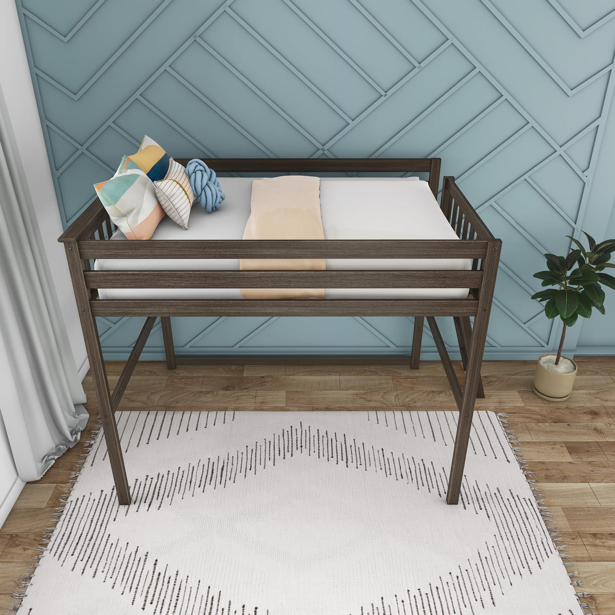 Max & Lily Full Size High Loft Bed with End Ladder in Clay - Sturdy Solid Wood Frame for Kids/Teens Max & Lily