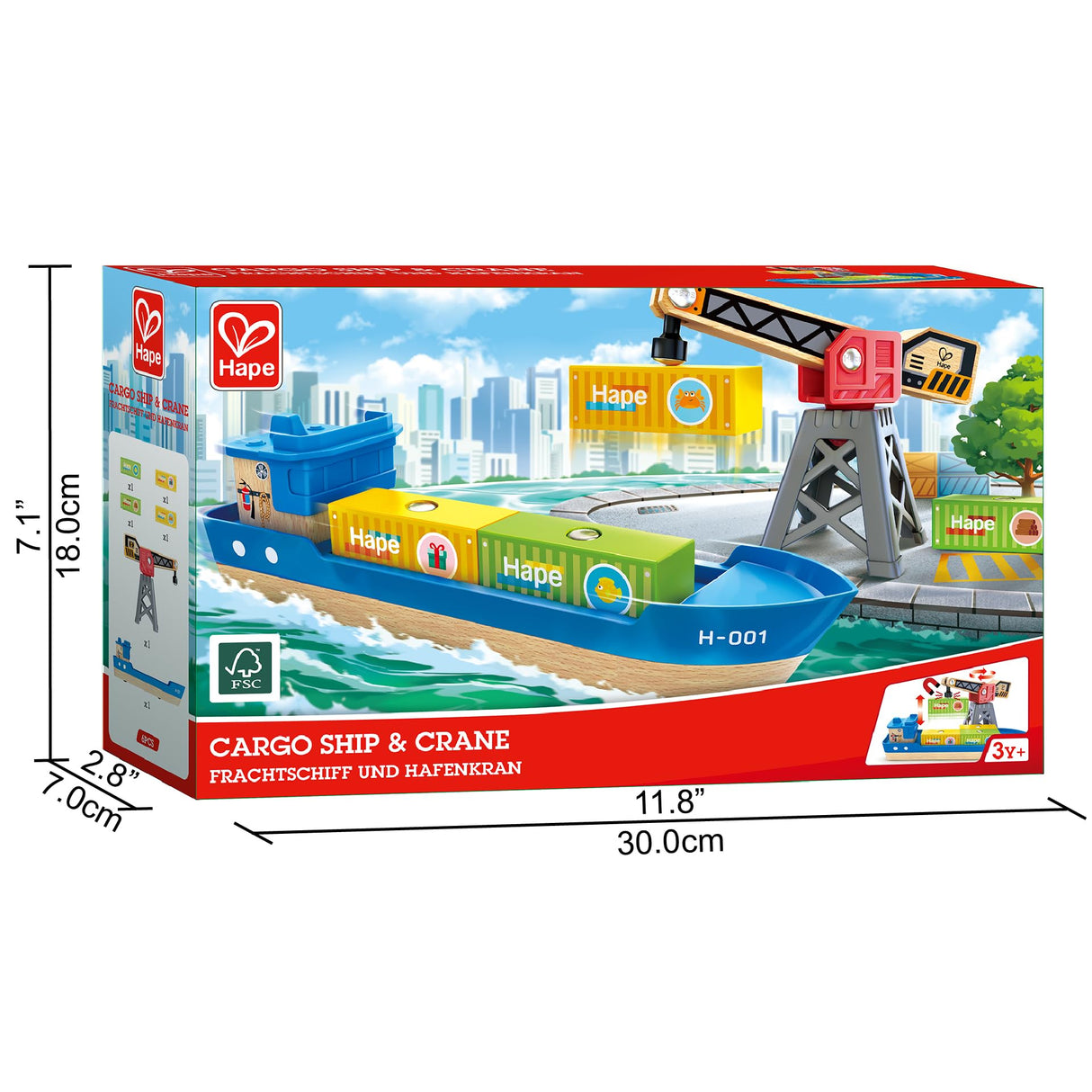 Hape Cargo Ship & Crane | Toy Boat and Crane Playset, for Children Ages 3Y+ Hape