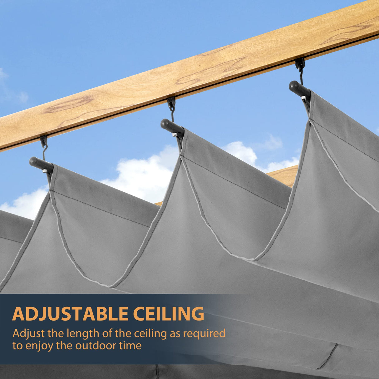 HAPPATIO 12' X 12' Retractable Pergola Canopy for Backyard, Garden, Patio; Woodgrain-Look Aluminum Frame with Retractable Pergola Canopy, Includes Anchors and Expansion Screws (Grey) HAPPATIO