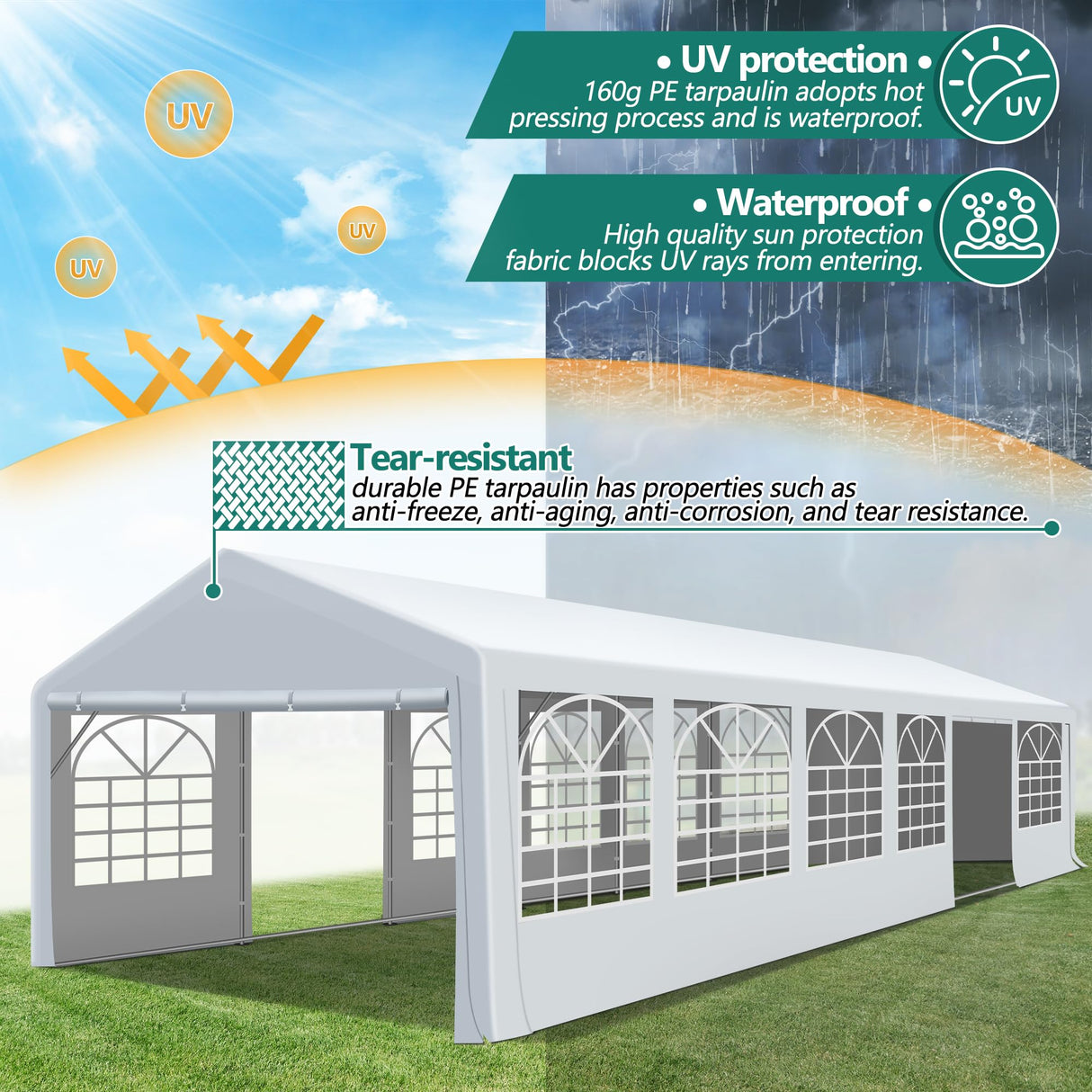 GARTOO 20' x 40' Heavy Duty Party Tent - Outdoor Wedding Gazebo Event Shelter Canopy with Removable Sidewall & 4 Sand Bags for Outdoor Event, Wedding, Birthday Party GARTOO