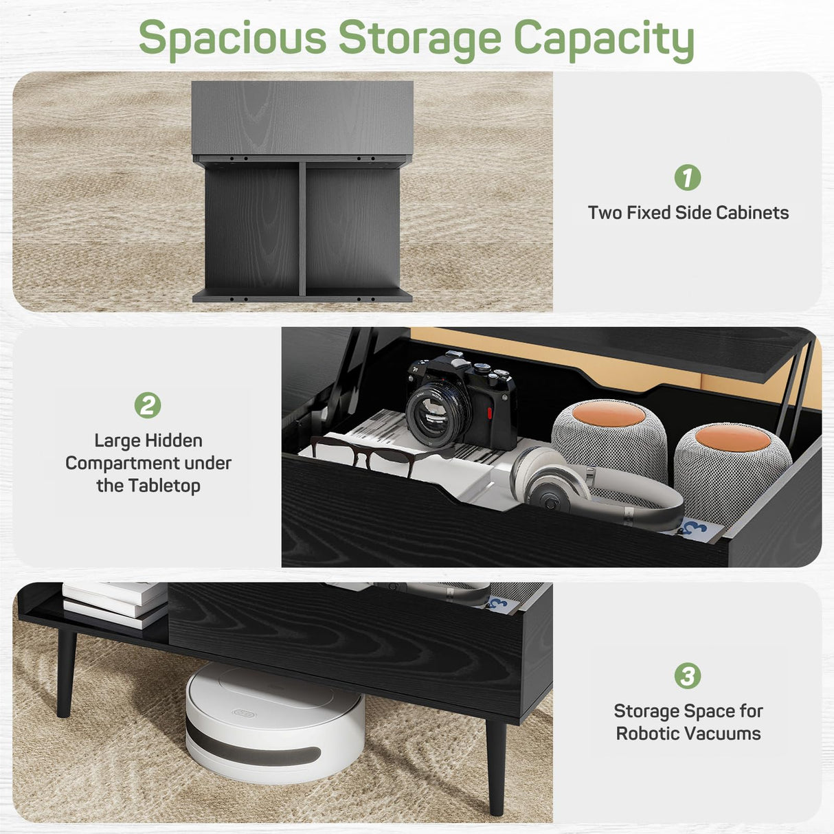 Coffee Table, Lift Top Coffee Tables for Living Room, Small Modern Wooden Center Tables with Storage Shelf and Hidden Compartment Zibbizo