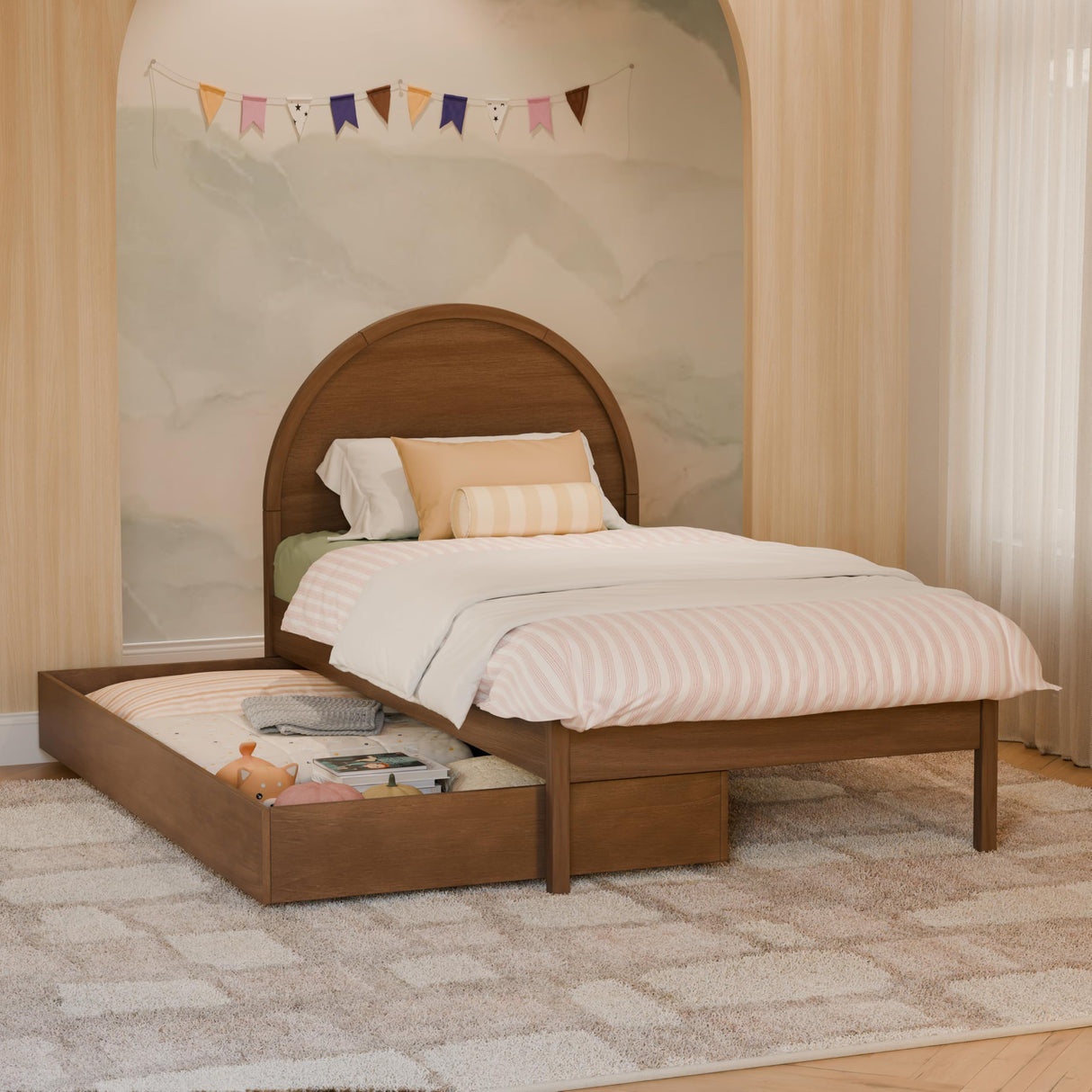 Babyletto Twin Trundle Bed with Storage - GREENGUARD Gold Trundle Storage Frame for Bondi Twin Beds - Fits Standard 5” Mattress - No Box Spring Required - Mattress Sold Separately - Natural Walnut babyletto