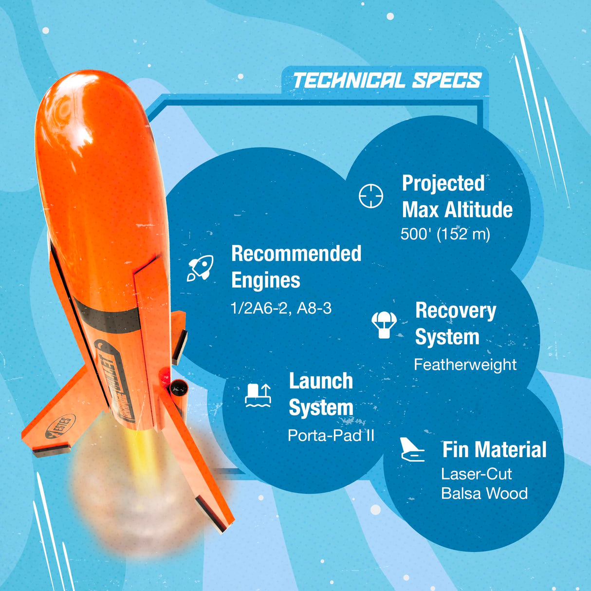 Estes 7295 Orange Bullet Rocket-Building Kit, Intermediate Flying-Rocket-Model Kit for Ages 10+ Estes