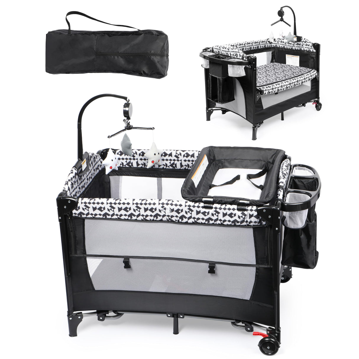 Xilingol 5-in-1 Baby Bassinet Bedside Sleeper, Baby Pack and Play with Changing Table, Portable Baby Crib with Carry Bag, Cosleeper Bassinet Attach to Bed for Newborn to Toddlers Xilingol