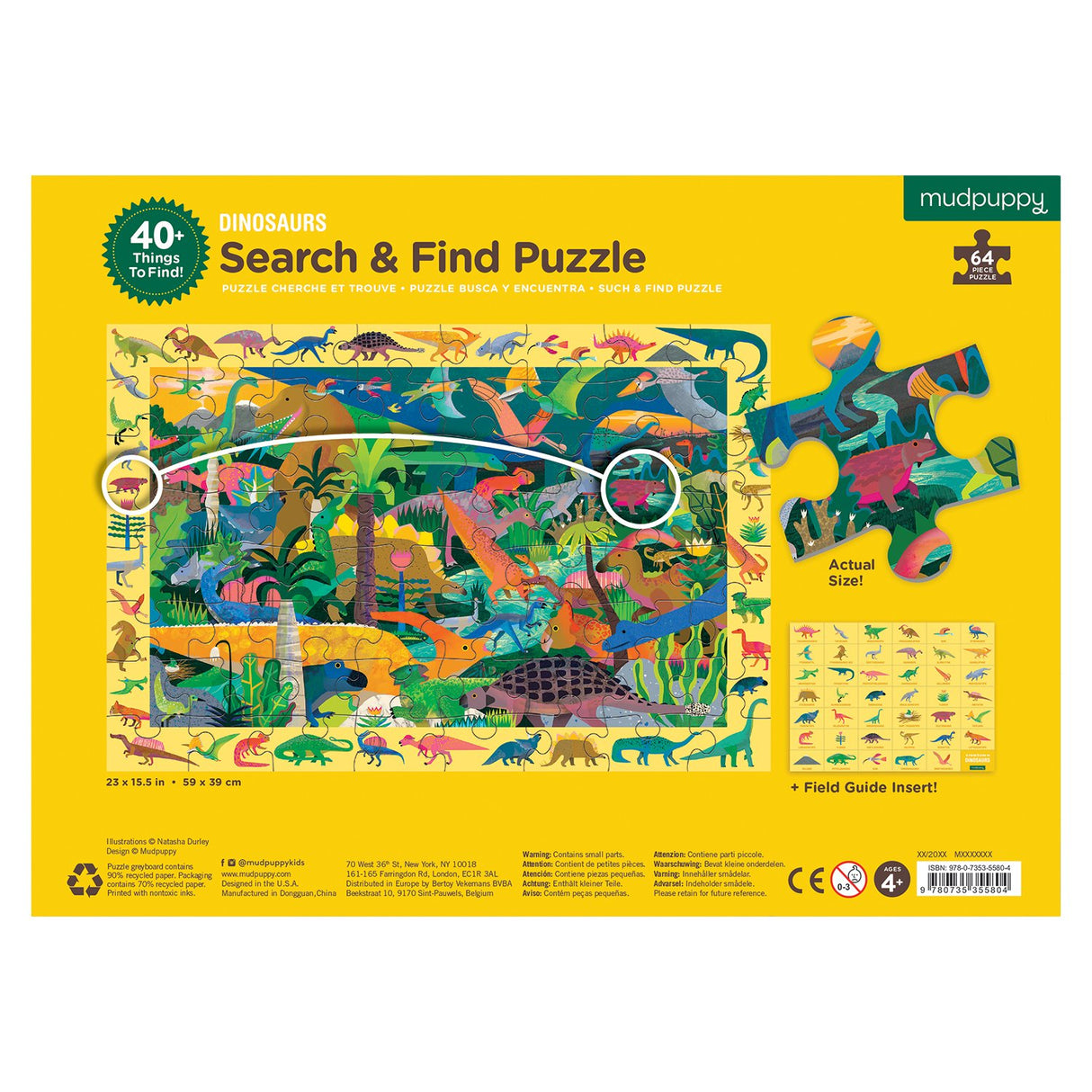 Mudpuppy Dinosaurs — 64 Piece Search & Find Puzzle Jigsaw Puzzle Featuring Diverse Prehistoric Animals and Over 40 Hidden Images to Find for Ages 4+ Mudpuppy