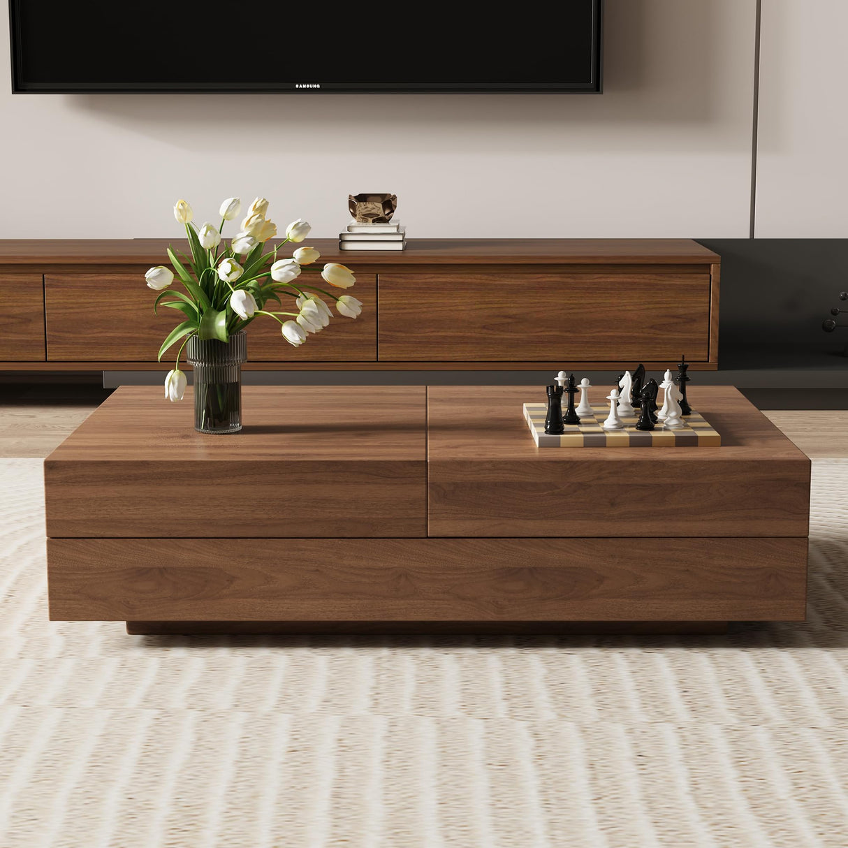 gaoyangjiaju Mid-Century Expandable Coffee Table with Storage – 47.2"-81.9" Adjustable Center Table for Living Room, Walnut Wood Finish gaoyangjiaju