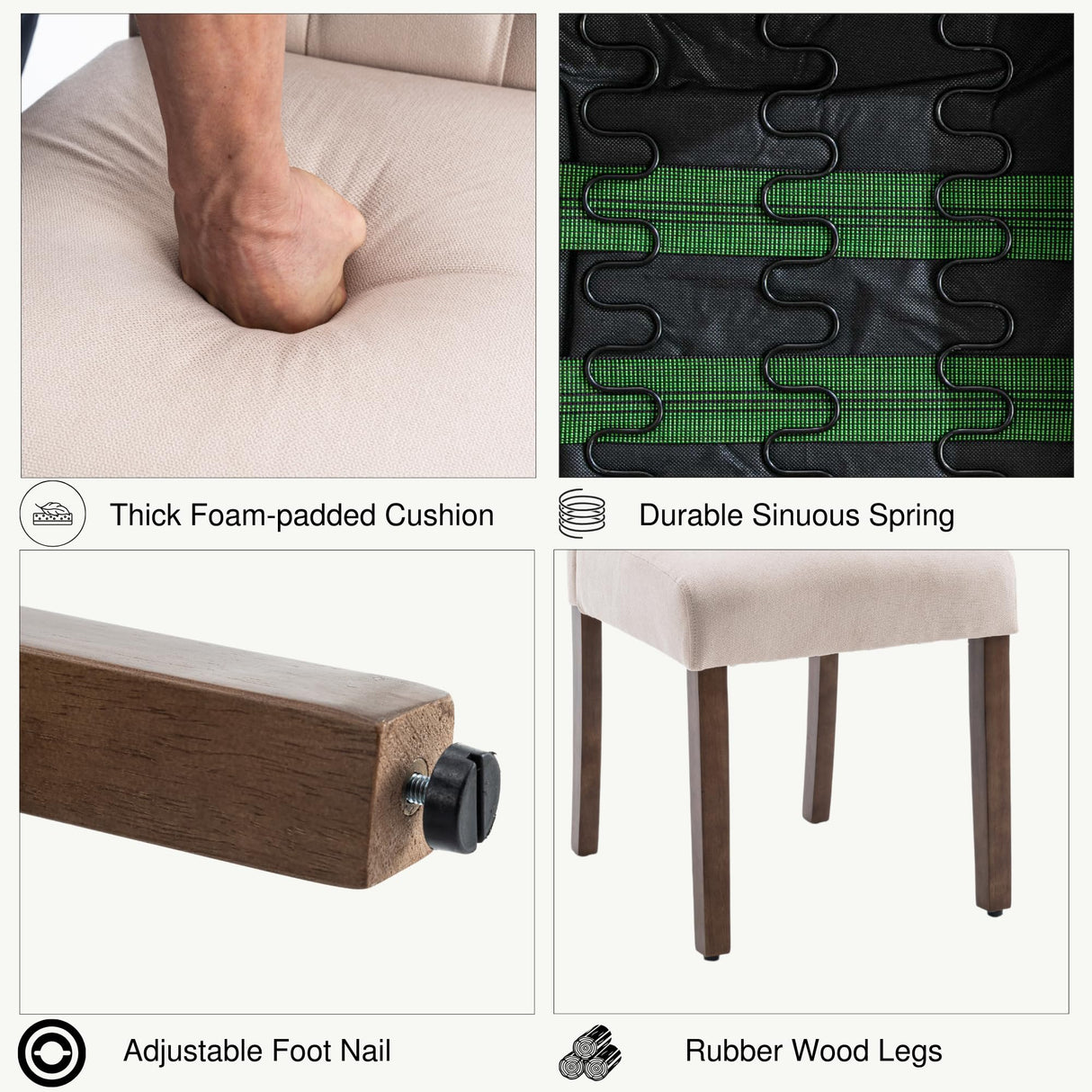 Tufted Upholstered Parsons Dining Chair Set Fabric Diner Accent Stylish Modern Kitchen Living Room with Button Sturdy Solid Wood Legs SNUGWAY