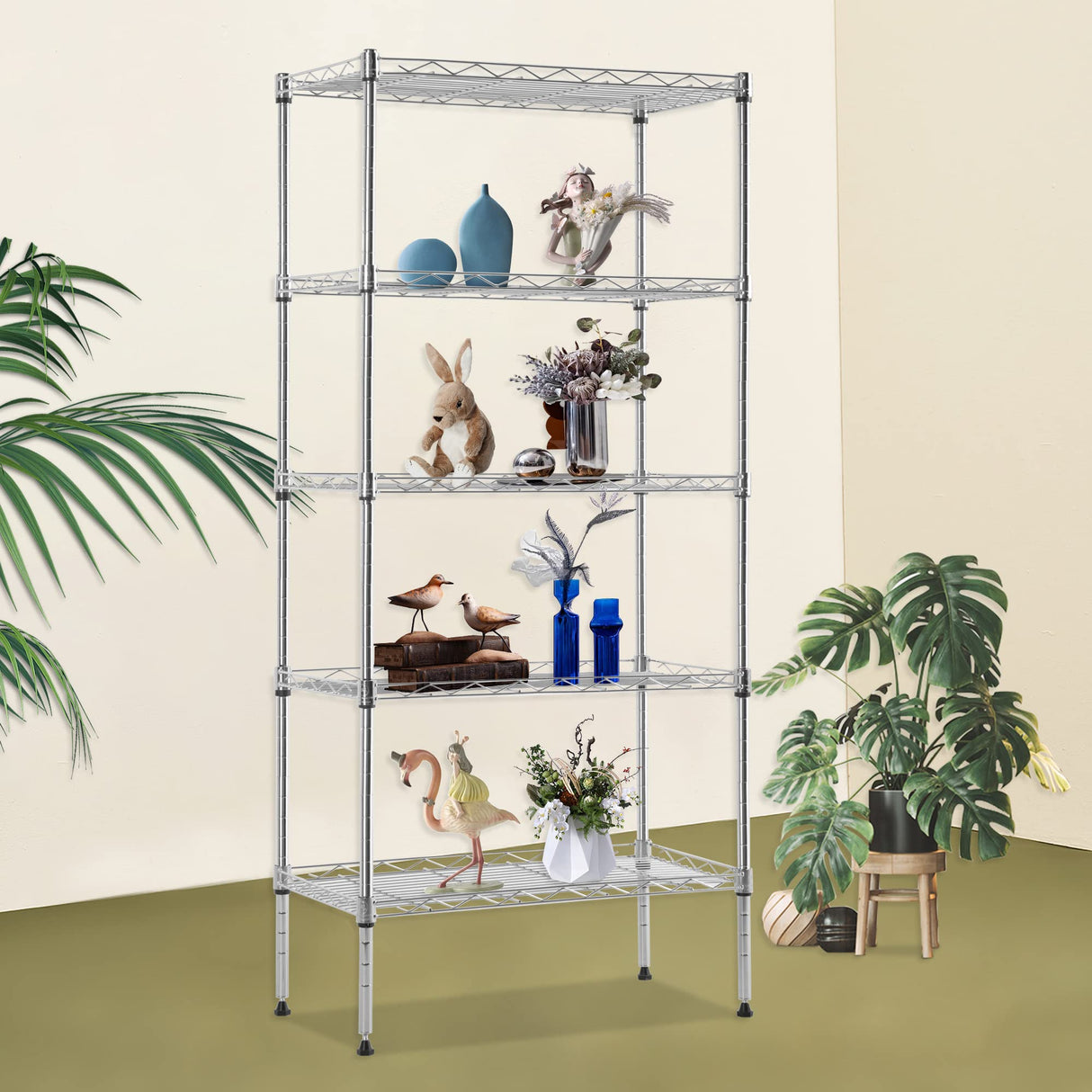 FDW 5 Tier 22L x 12W x 48H Pantry Shelves Adjustable Metal Shelves NSF Storage Rack Shelving Units for Kitchen Garage Small Places Commercial,Chrome FDW