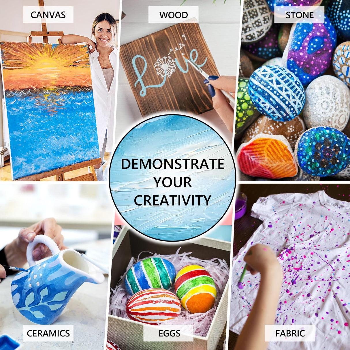 ESSENSON Acrylic Paint, 18 Colors Acrylic Paint Set, 2oz/59ml Bottles, Premium Acrylic Paints for Artists, Beginners and Adults on Canvas Rocks Wood Ceramic Fabric ESSENSON