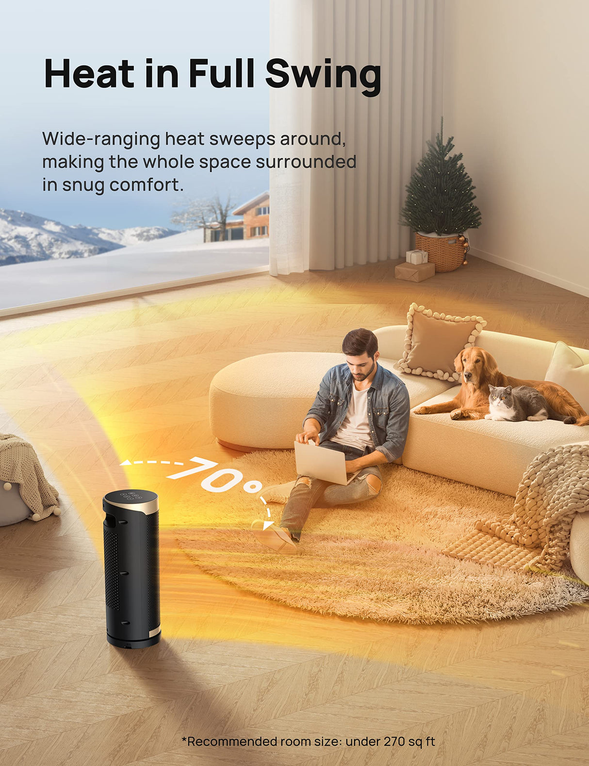 Dreo Space Heater, 1500W PTC Ceramic Heaters for Indoor Use with Remote, 70° Oscillation, 1-12H Timer, Electric Heaters with Thermostat, Fast and Safe Portable Heater for Office, Bedroom, Large Room Dreo