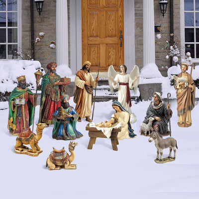 MorningRo 12 Pcs Christmas Outdoor Nativity Scene Set, Large 52" Tall Metal Holy Family Yard Decorations with Stake, Lifelike High Joseph, Mary, Baby Jesus, Angel, Three Kings, Shepherd, Donkey, Camel